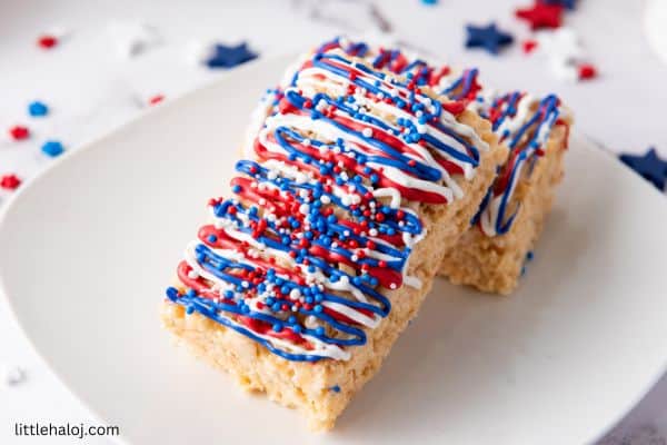 red white and blue rice krispy treats