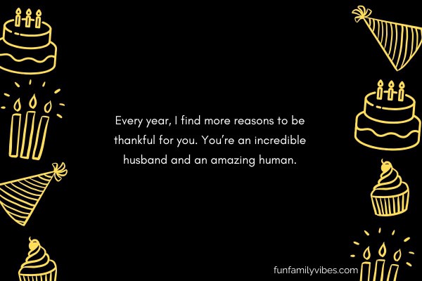 Black background with illustrations of cake, candles, birthday hat, cupcake, with birthday wish in the middle