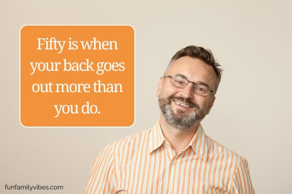 Man in his 50s with funny quote overlay