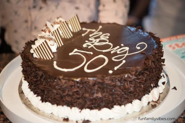 Chocolate cake with 'The Big 50' written on it