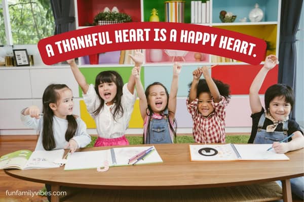 Happy children in classroom with quote overlay