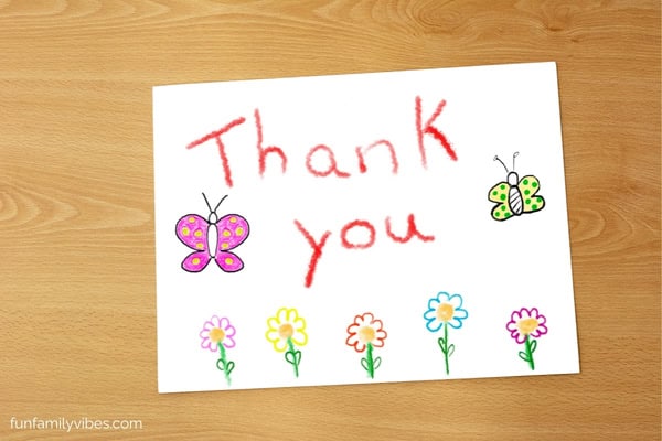 Handwritten thank you note with drawings