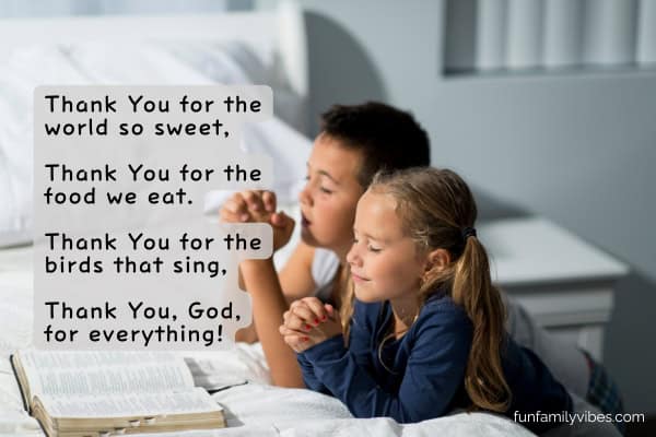 Little boy and little girl praying together, with prayer overlay