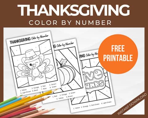 Free Thanksgiving color by number pages