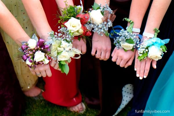 Group of girls with corsages on their wrists
