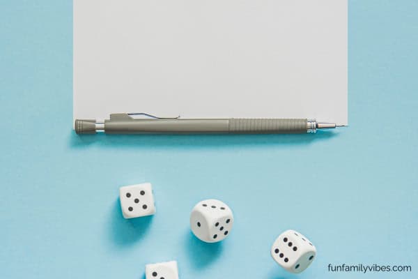 dice, paper, pen