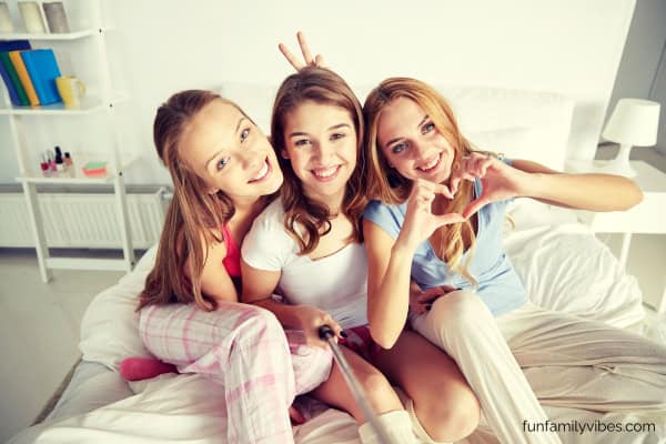3 girls taking a selfie at a sleepover