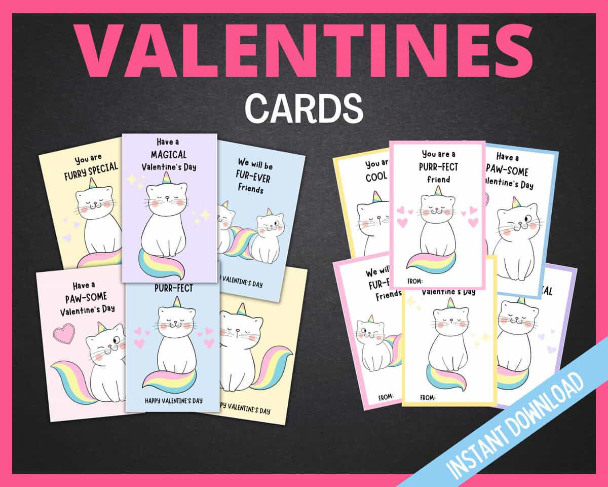 Cat Unicorn Valentines Day Cards