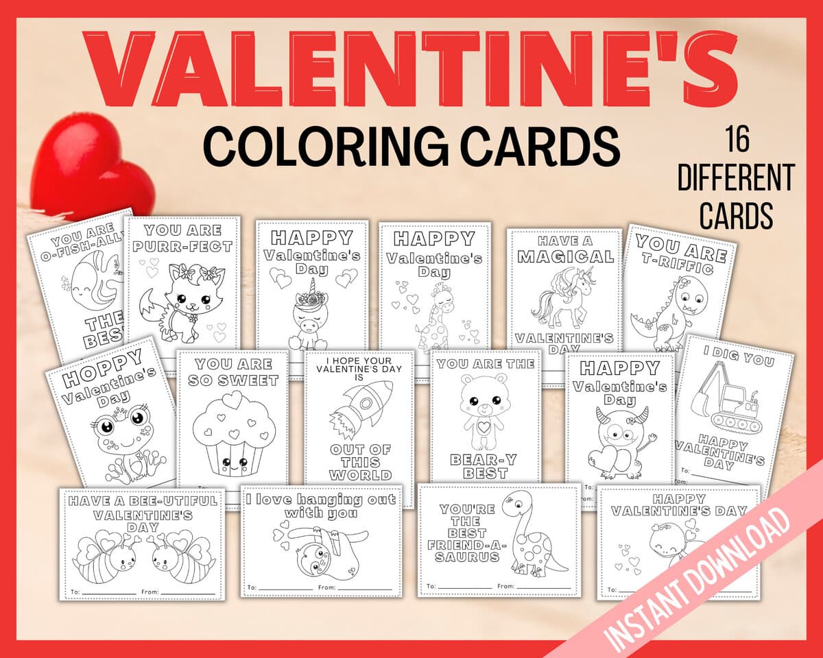 Kids Coloring Valentines Day Cards
