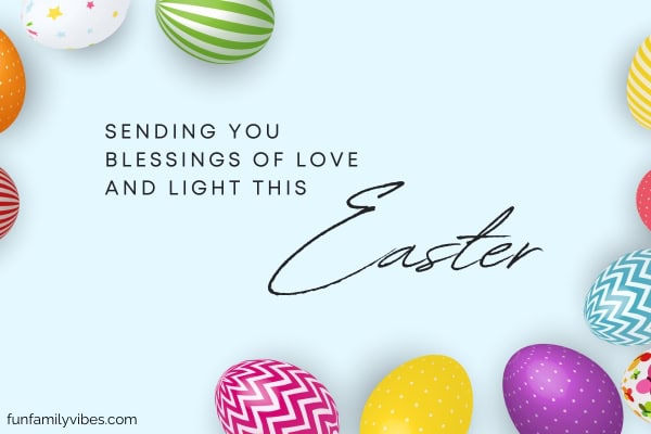 colorful Easter eggs with quote overlay