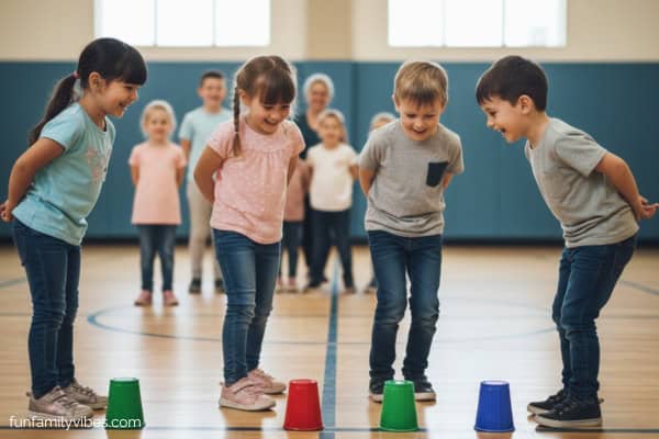 Children playing Head Shoulders Knees Cup Game