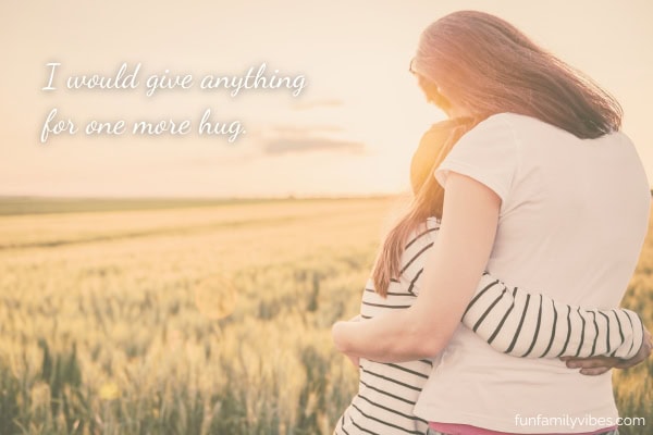 Mother and daughter hugging with quote overlay