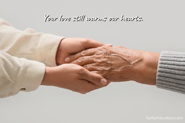 woman holding grandmother's hands with quote overlay