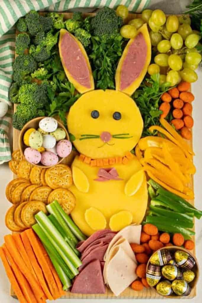 Easter Bunny Charcuterie Board with Bunny Cheese Ball