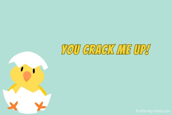 baby chick on cracked eggshell with pun overlay