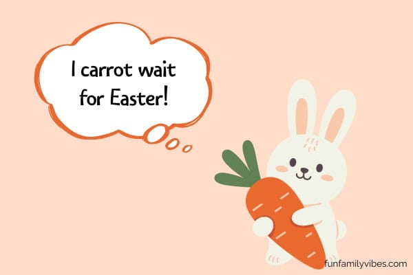 illustration of a bunny holding a carrot with pun on thought bubble