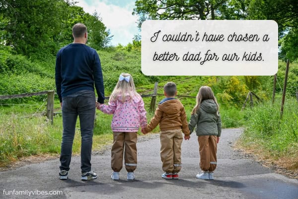 Father with his 3 kids walking outside, with quote overlay