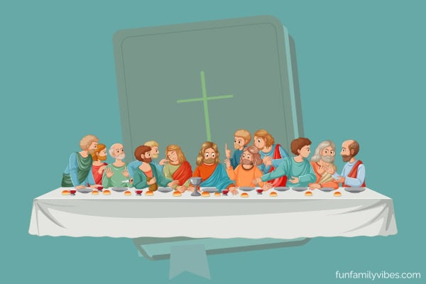 Illustration of The Last Supper with bible background