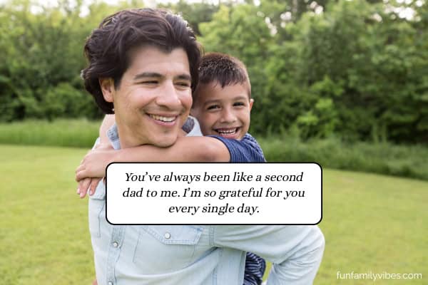 Uncle carries happy nephew, with quote overlay