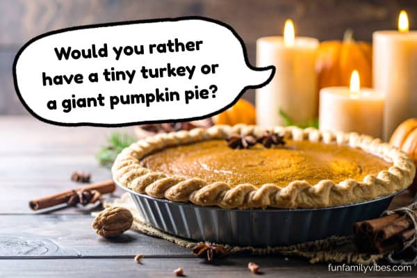 Pumpkin pie with question on speech bubble overlay