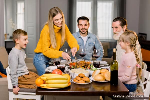 Family celebrating Thanksgiving dinner