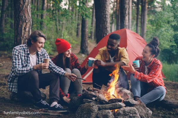 friends roasting marshmallows on a campfire