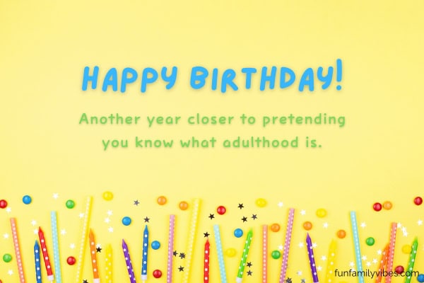 yellow birthday party background of candles and confetti, with birthday wish overlay