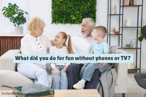grandparents with grandkids in living room with question overlay