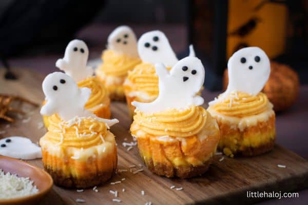 mini candy corn cheesecakes