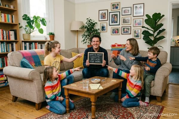 Family playing Who is most likely to at home