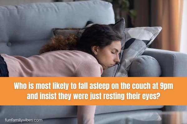 woman sleeping on couch with question overlay