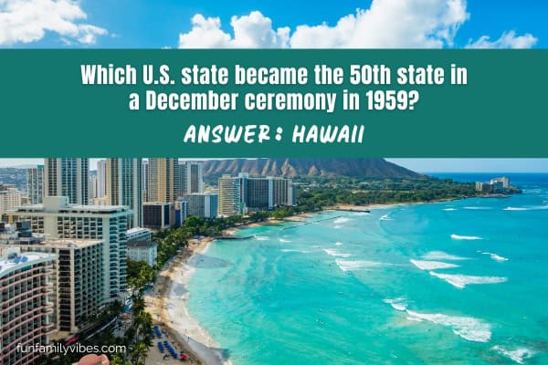 Waikiki Beach in Hawaii with trivia overlay