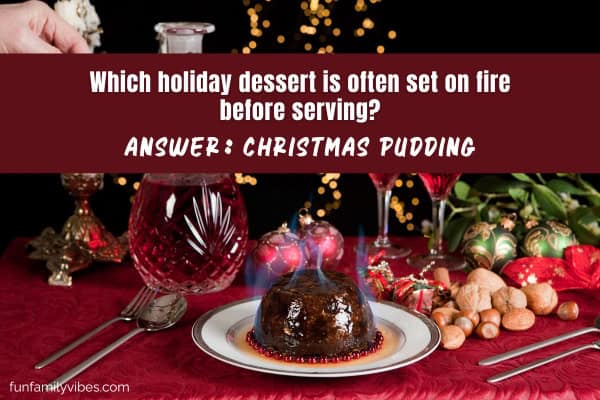 lighting the Christmas pudding with trivia overlay
