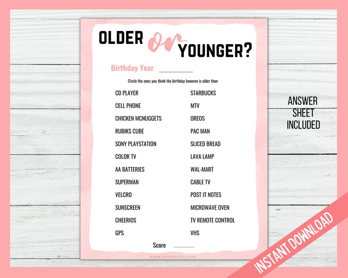 Older or younger party game