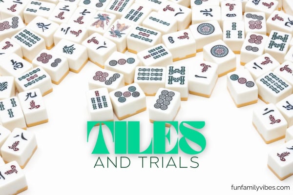 mahjong tiles background with party name overlay