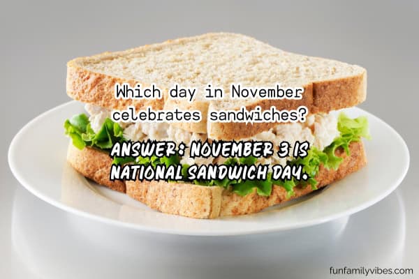 plate of tuna sandwich with trivia overlay