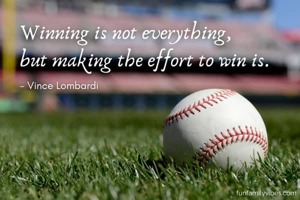 baseball ball on grass with quote overlay