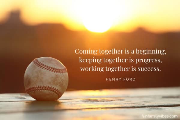 baseball ball on sunset background with quote overlay