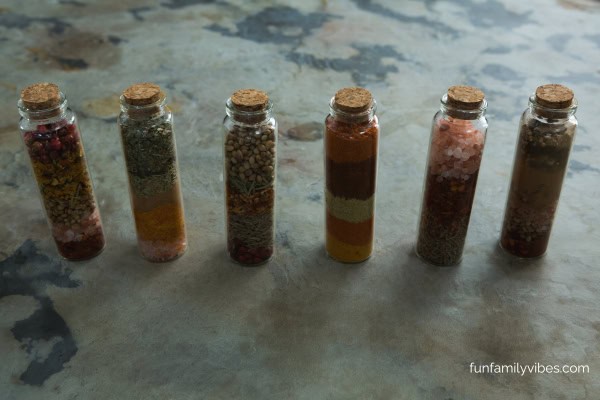 small bottles of various spices