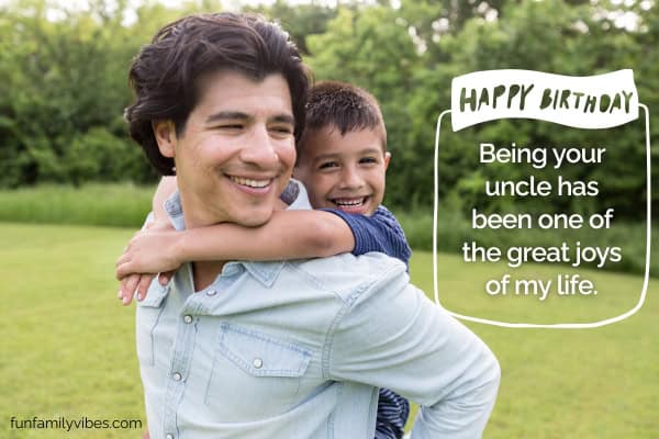 uncle carries nephew with birthday message overlay